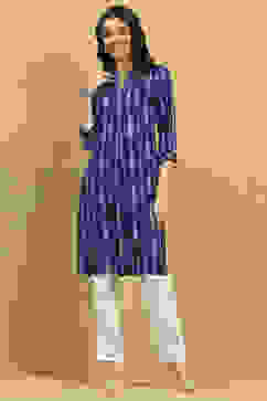 Indigo Printed Straight Kurta image number 5