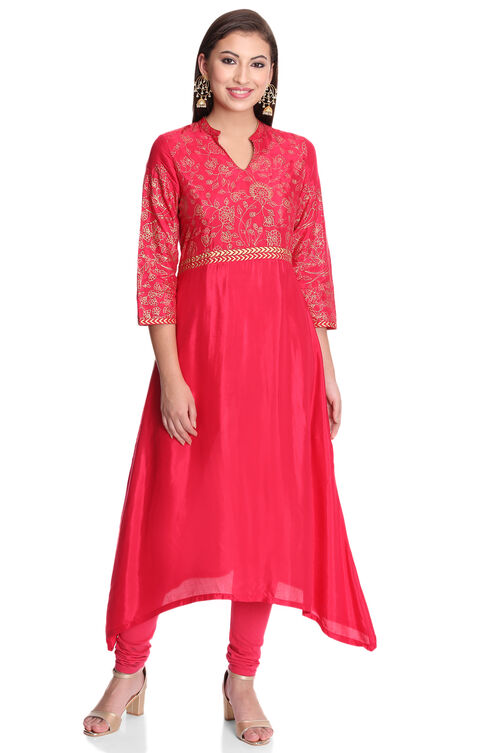 Pink Viscose A Line Kurta image number 0