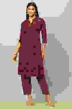 Maroon Viscose Blend Straight Printed Kurta Salwar Suit Set image number 6
