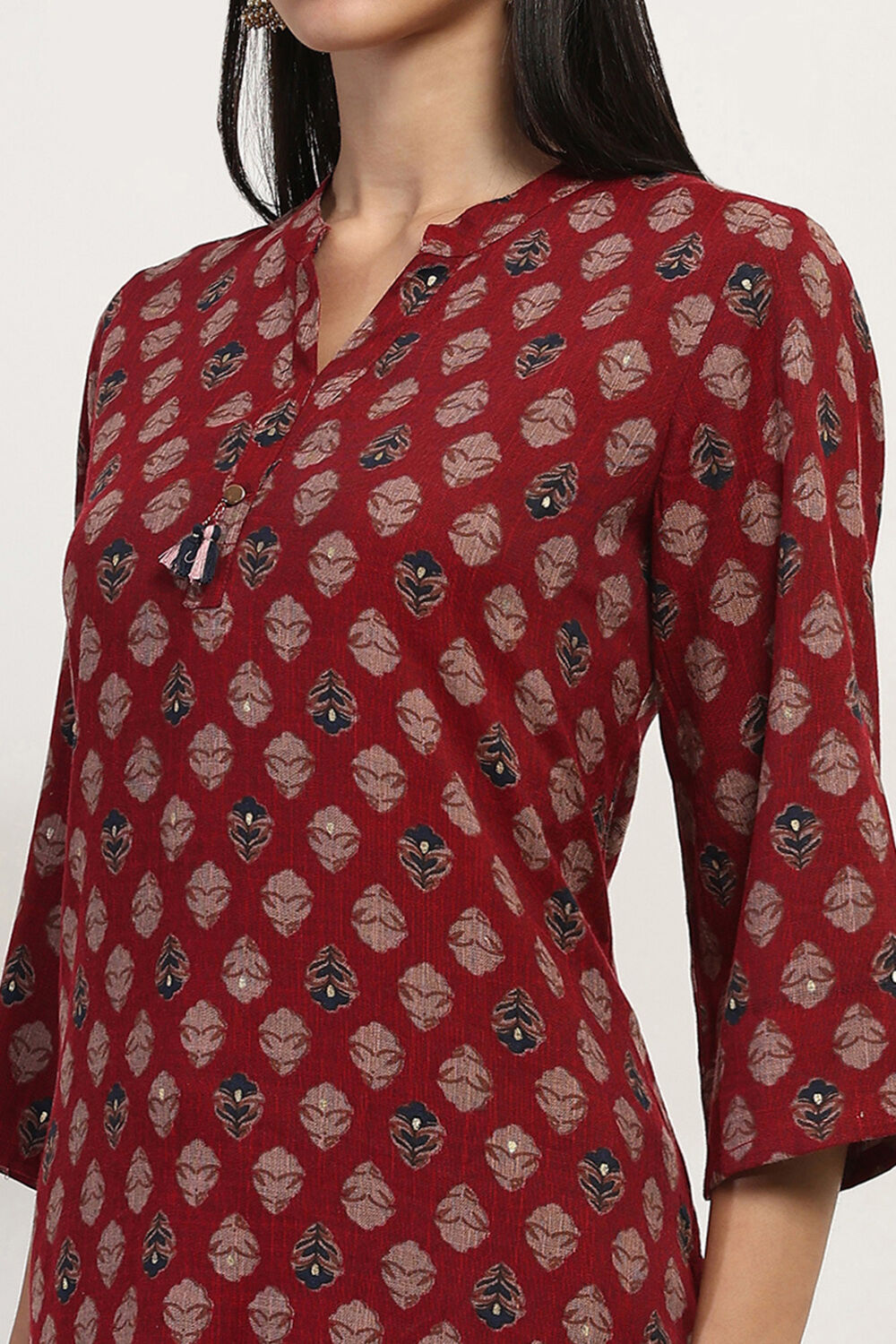 Red Cotton Blend Straight Kurta Set image number 1