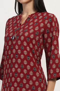 Red Cotton Blend Straight SET image number 1
