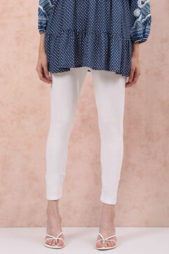 Off White Cotton Leggings image number 0