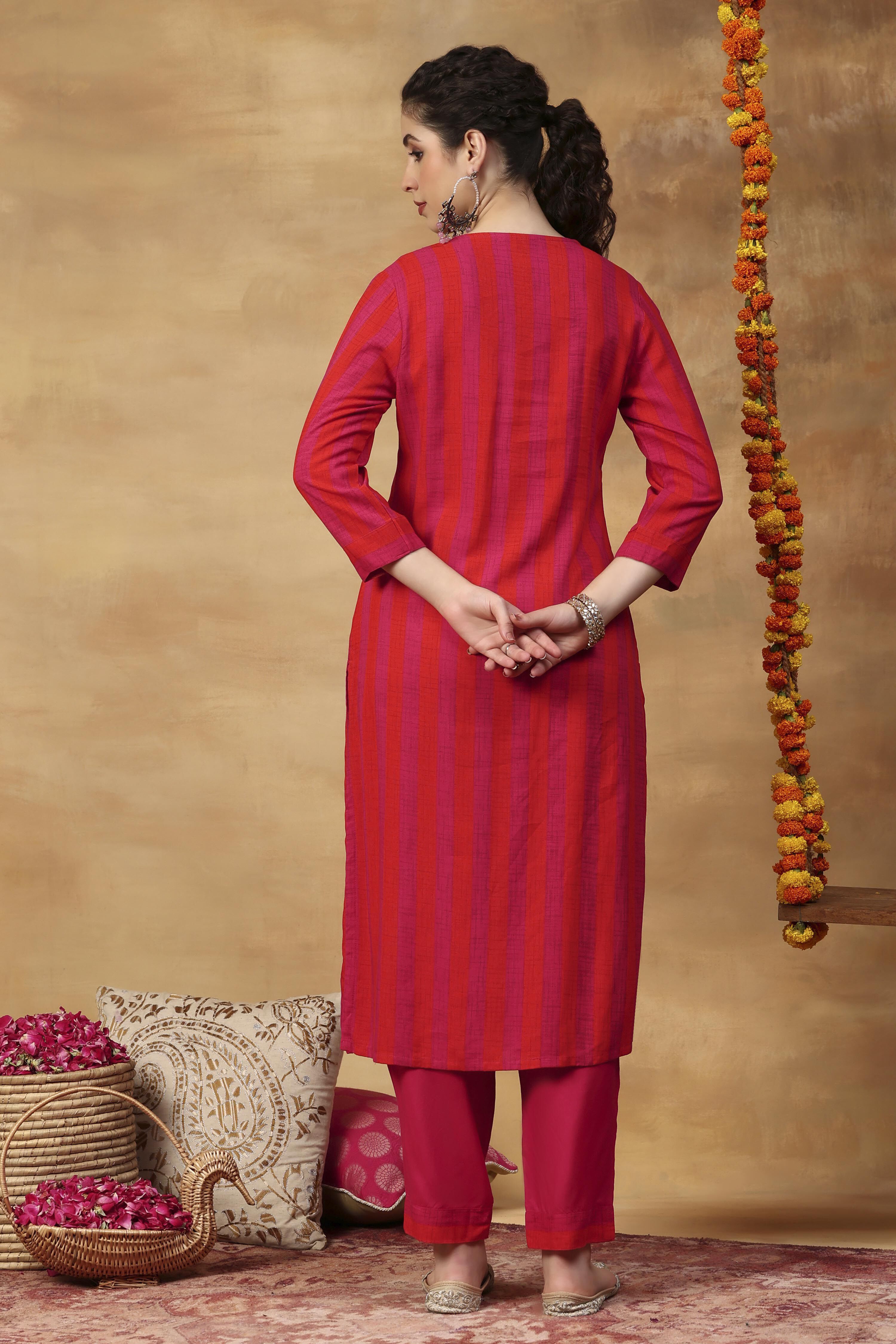 Fuchsia Printed Viscose Rayon Straight Kurta Set image number 5