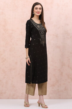 Black LIVA Straight Kurta image number 3