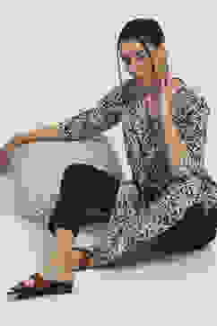 Blue and Beige Cotton Straight Kurta image number 0