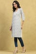 Off White Viscose Rayon Printed Straight Kurta image number 2