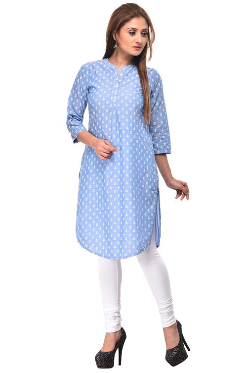 Blue Straight Cotton Kurta image number 1