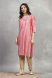 Pink Printed Straight Kurta image number 2