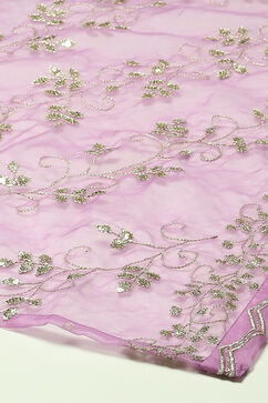 Lavender Viscose Gathered Embroidered Kurta Palazzo Suit Set image number 3