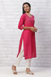 Pink Cambric Cotton Straight Kurta image number 3