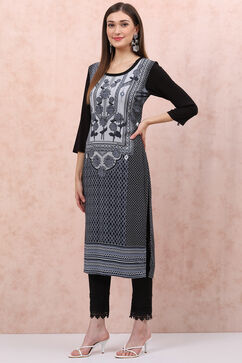 Black LIVA Straight Kurta image number 2