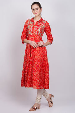 Orange Art Silk Kalidar Dress image number 1