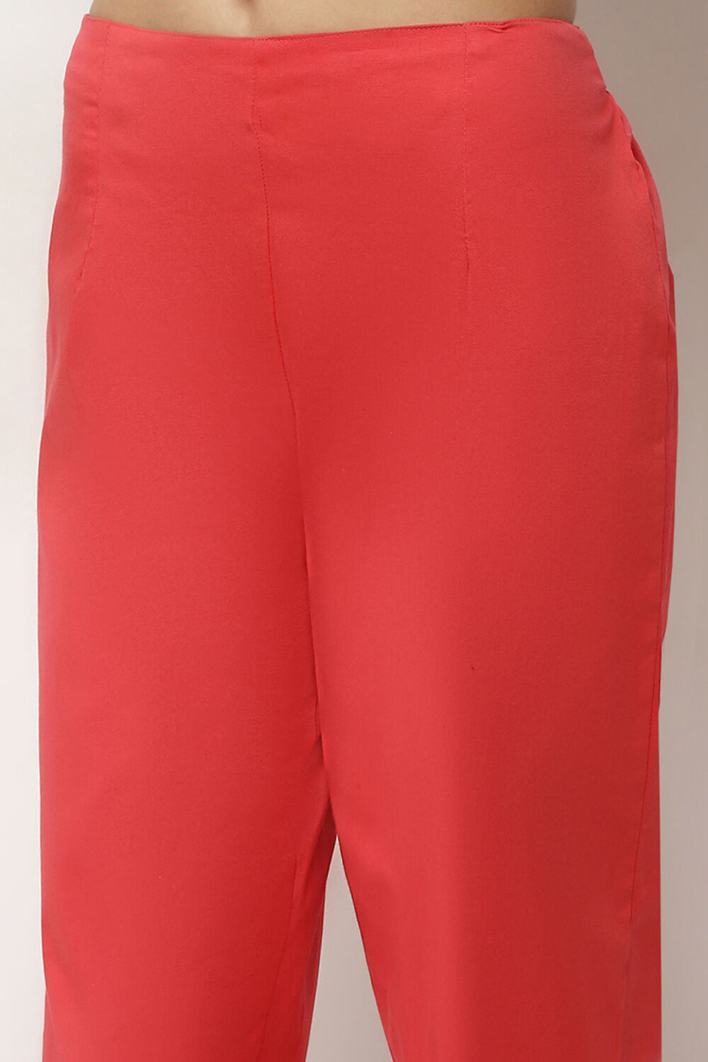 Coral Cotton Lycra Solid Regular Pants image number 1