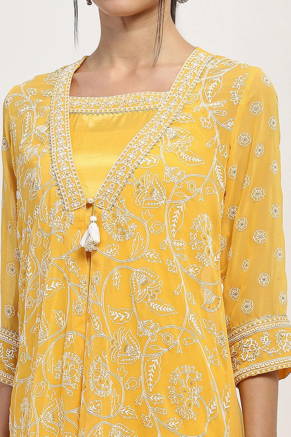 Mustard Yellow Printed Front-Open Kurta image number 1