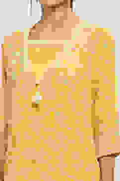 Mustard Yellow Printed Front-Open Kurta image number 1