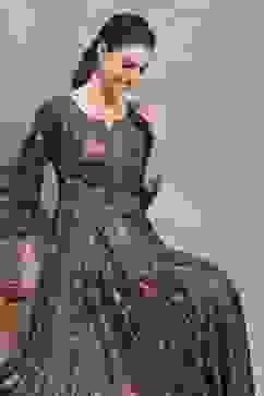 Blue Viscose Rayon Printed Flared Dress image number 6