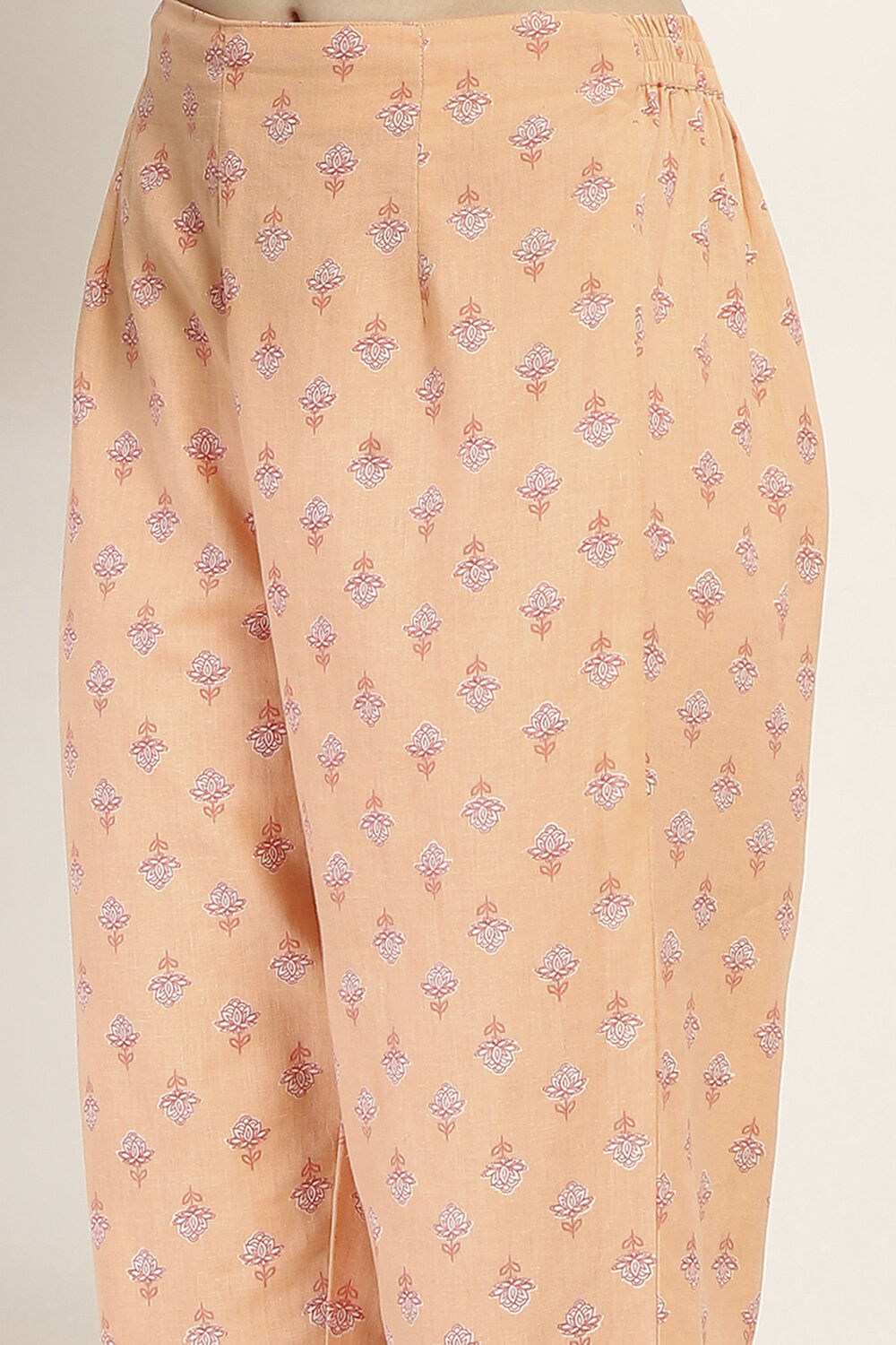 Peach-Colored Cotton Blend Straight Kurta Set image number 2