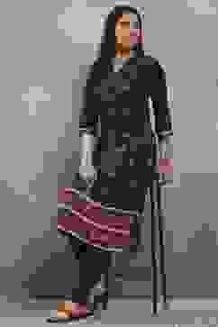 Black Viscose Straight Kurta Pants Set image number 0