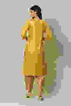 Yellow Printed Straight Kurta image number 4