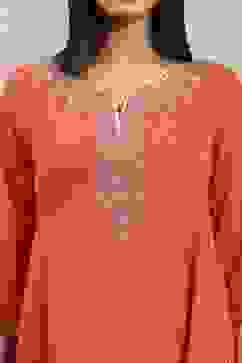 Orange Cotton Printed Kalidar Suit Set image number 1