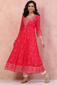 Pink LIVA Kalidar Kurta Dress image number 0