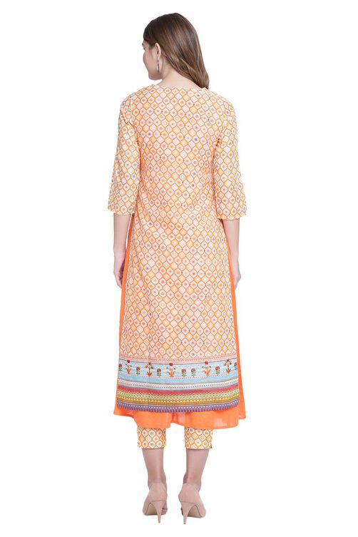 Beige Flared Polyester Kurta image number 5