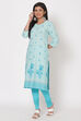 Turquoise Cotton Kurta image number 2