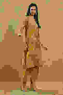 Mustard Viscose Blend Printed Straight Suit Set image number 5