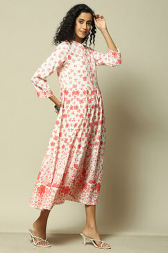 White Rayon Anarkali Printed Dress image number 4