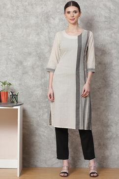 Off White Poly Cotton Straight Kurta image number 0