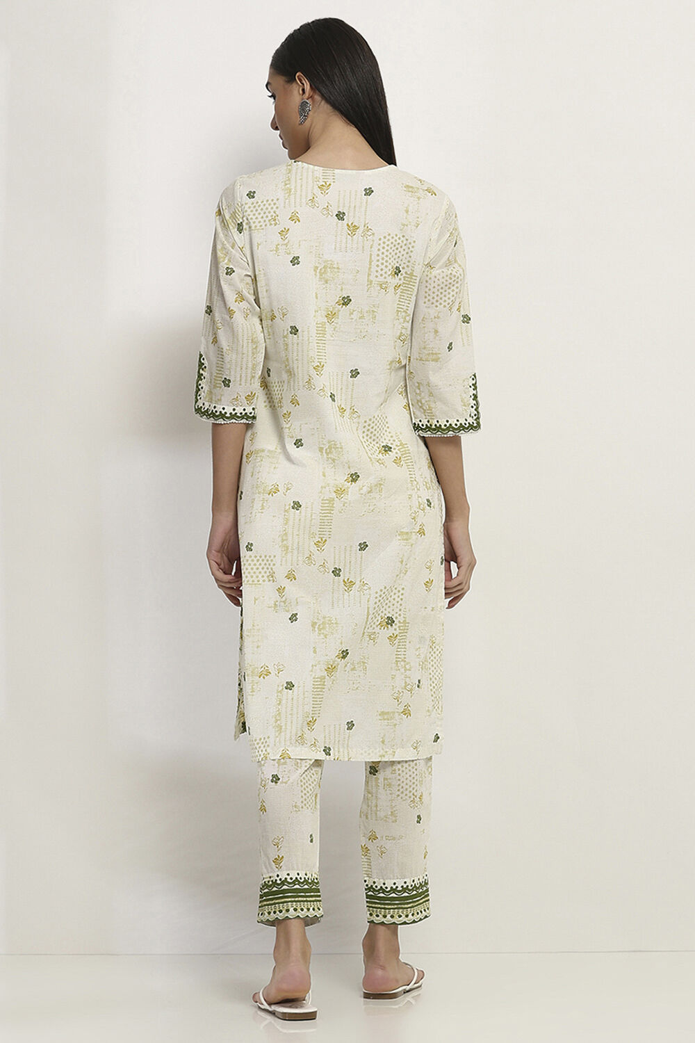 Lime Green Cotton Printed Straight Suit Set image number 3