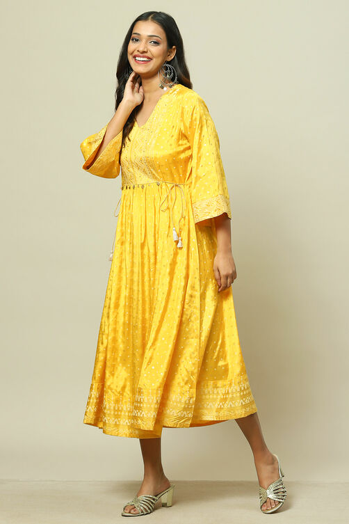 Mustard Viscose Kalidar Dress image number 2