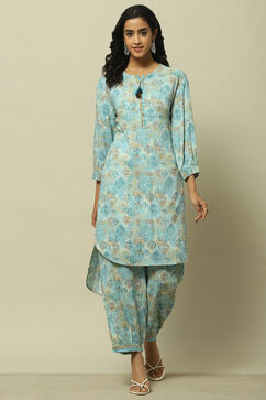 Blue Rayon Straight Co-ord Set image number 6