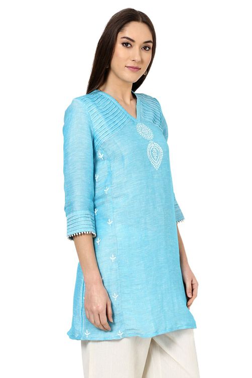 Blue Flared Poly Cotton Indie Top image number 3