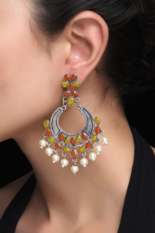 Yellow And Orange Metal Brass Earring image number 0