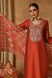 Rust Viscose Blend Straight Solid Suit Set image number 8
