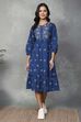 Blue Cotton Tiered Dresses image number 5
