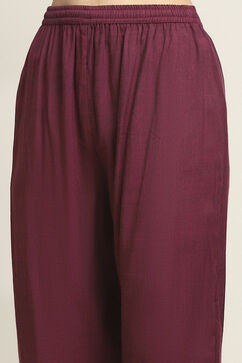 Wine Viscose Blend Printed Straight Kurta Pants Set image number 2