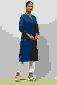 Blue Solid Straight Kurta image number 4