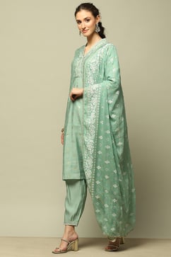 Jade Green Printed Straight Suit Set image number 3