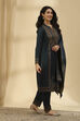 Teal Polyester Straight Printed Suit Set image number 4