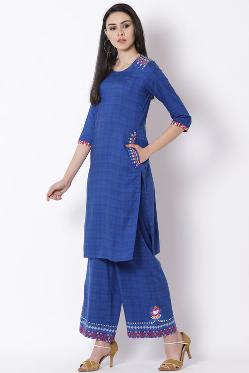 Blue Viscose Straight Kurta image number 3