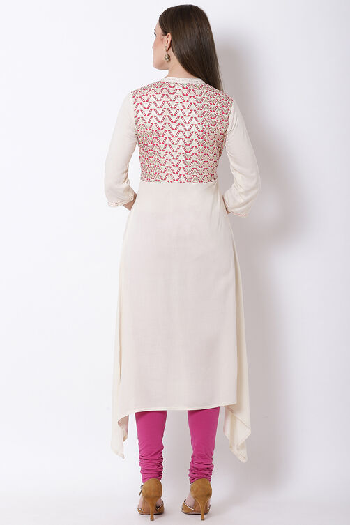 Off White Viscose A-Line Kurta image number 5