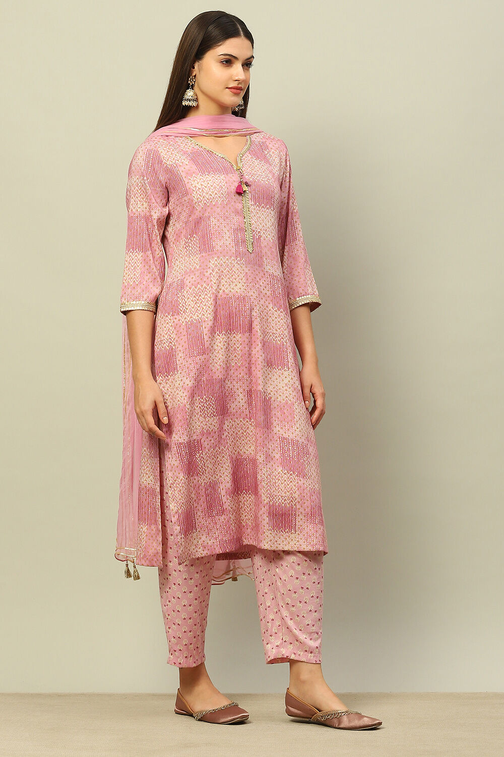 Pink Viscose Blend Straight Printed Kurta Palazzo Suit Set image number 5