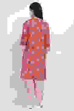 Red Cotton Printed Straight Kurta Set image number 4