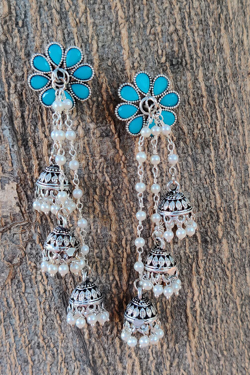 Turquoise Metal Brass Earring image number 1