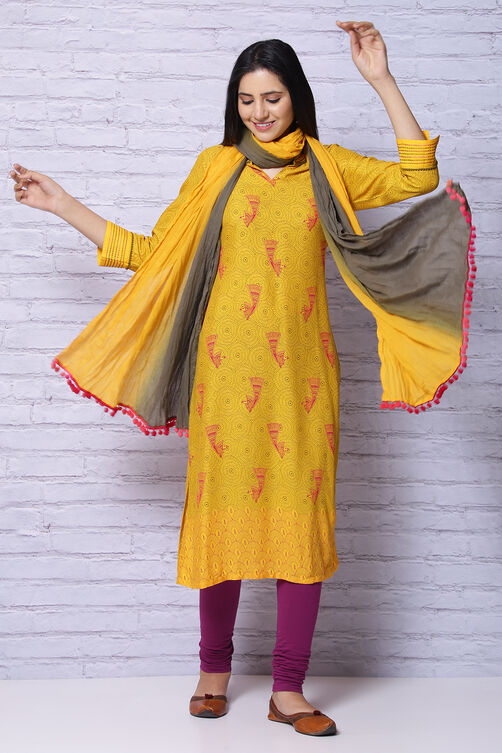 Mustard And Green Cotton Dupatta image number 0