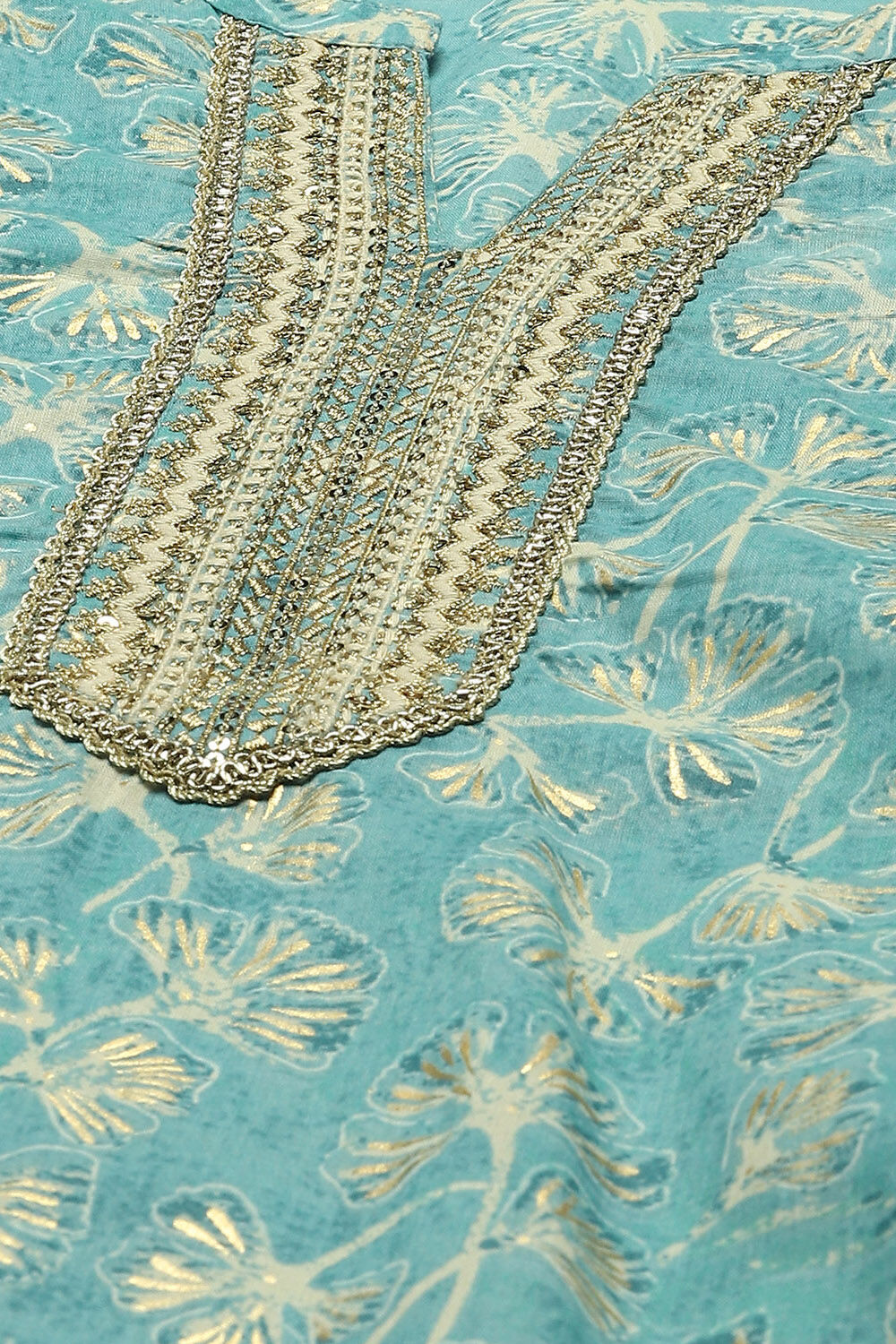 Blue Cotton Blend Printed Kurta & Pants Suit Set image number 1