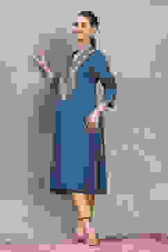 Teal Viscose Blend Solid Straight Kurta image number 0