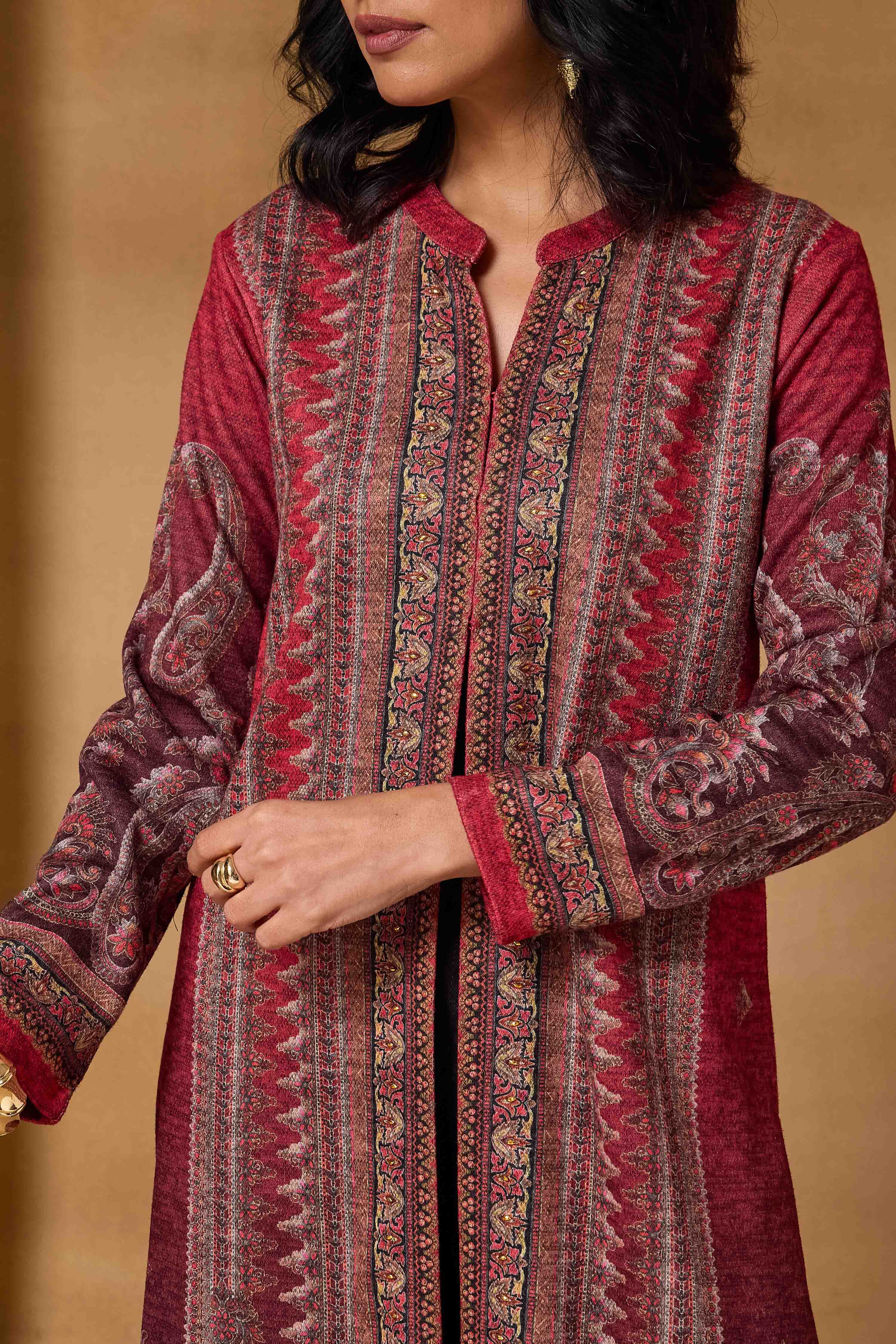 Maroon Polyester Regular Printed Cape image number 1